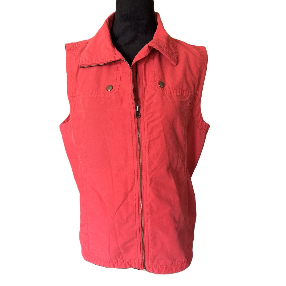 Columbia Womens Full Zip Collared Vest Coral Red Outdoor Layering Large RN 69724